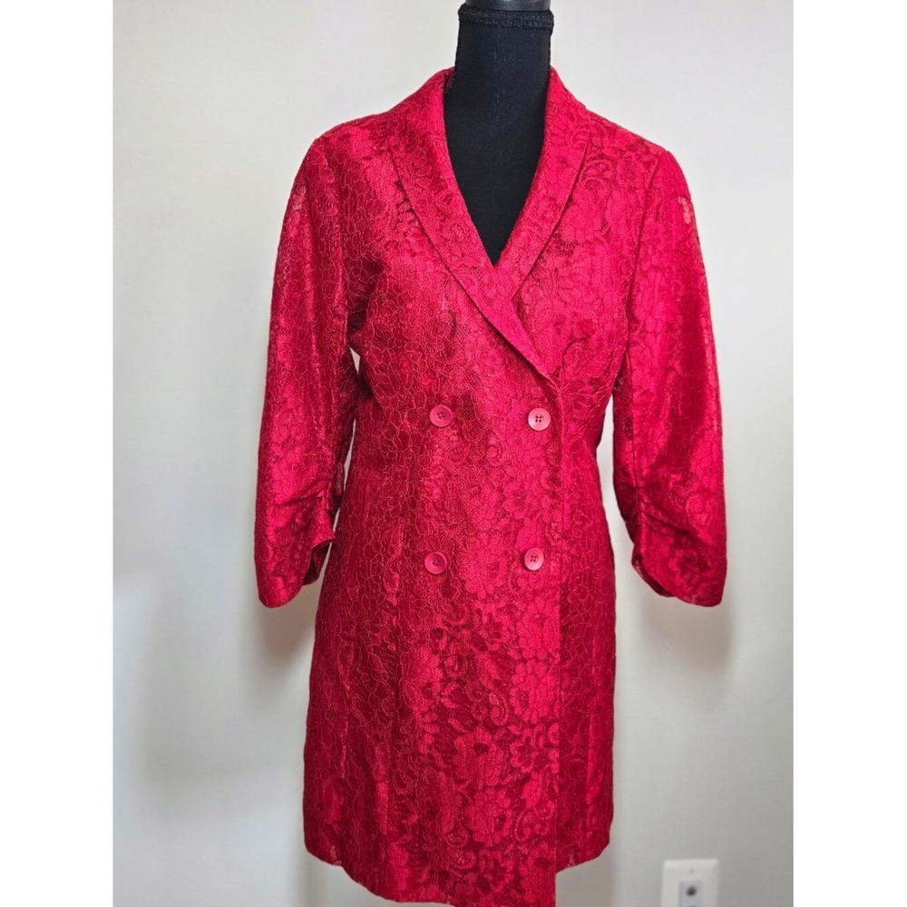 Lulus Lace Blazer Dress Womens S Red Double Breasted Ruched Sleeve (O1)